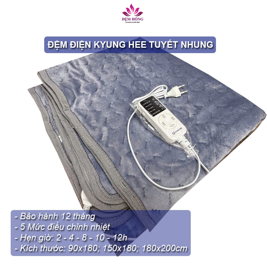 Đệm điện Kyung Hee tuyết nhung màu xanh nhạt